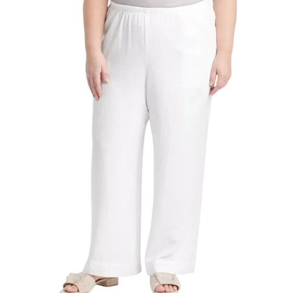 Women's Mid-Rise‎ Wide Leg Linen Pull-On Pants - A New Day  White XXL